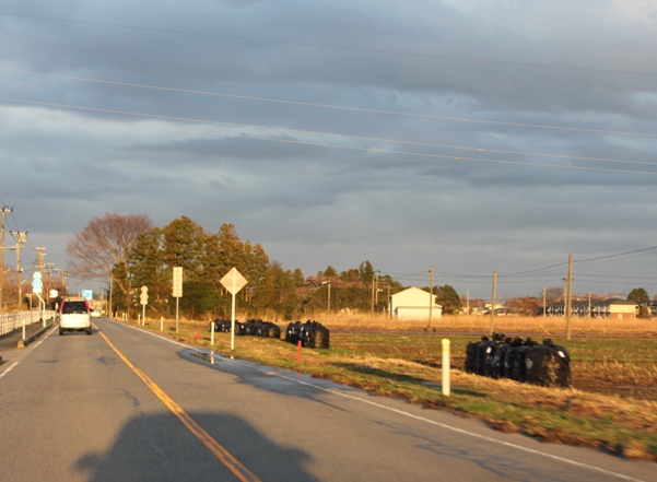 途中の道沿いには、こうして除染された場所の土の塊が置かれていて、これがずっと、ずっと、続くんです。